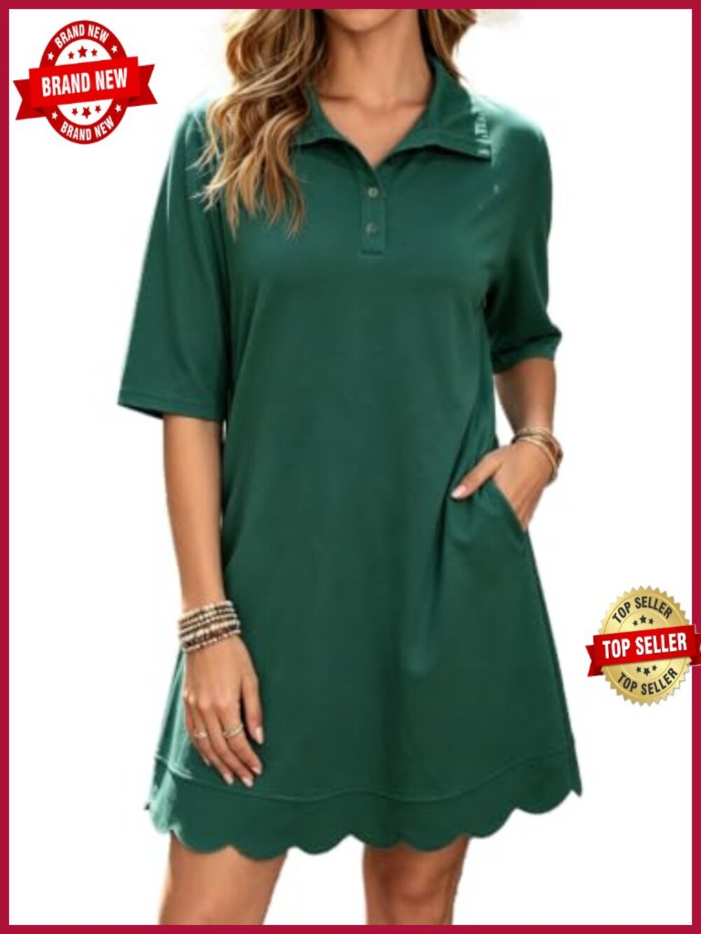 Casual A-Line Half Sleeve Ruffle Shirt Dress with Pockets